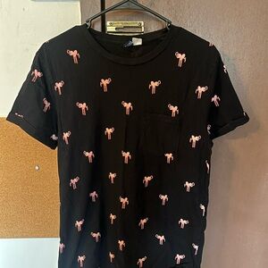 Divided Black Tee with Pink Flamingo Design